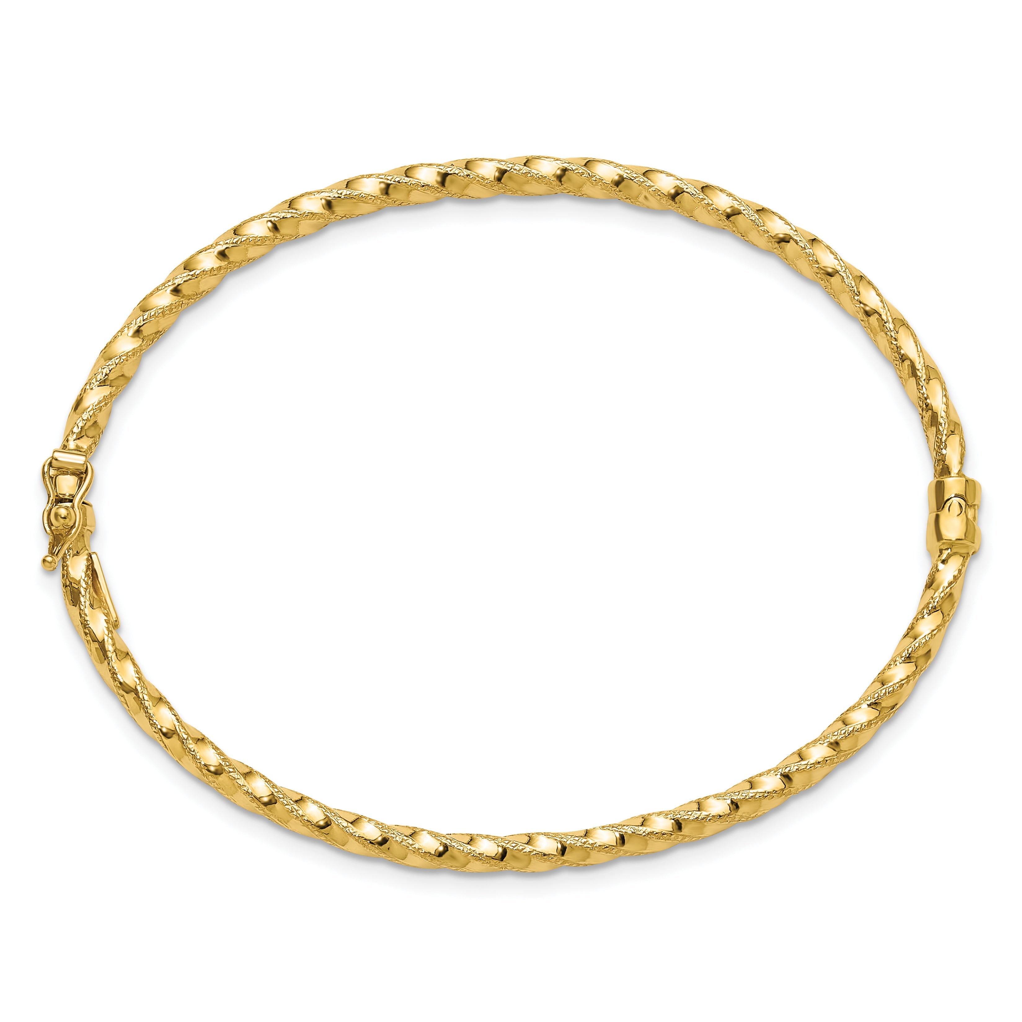 14K Yellow Gold Polished/Textured And Twisted Hinged Bangle