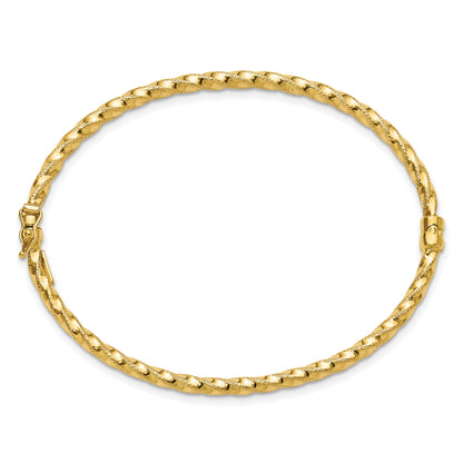 14K Yellow Gold Polished/Textured And Twisted Hinged Bangle
