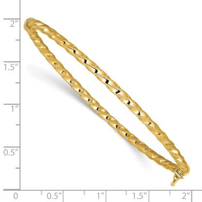 14K Yellow Gold Polished/Textured And Twisted Hinged Bangle