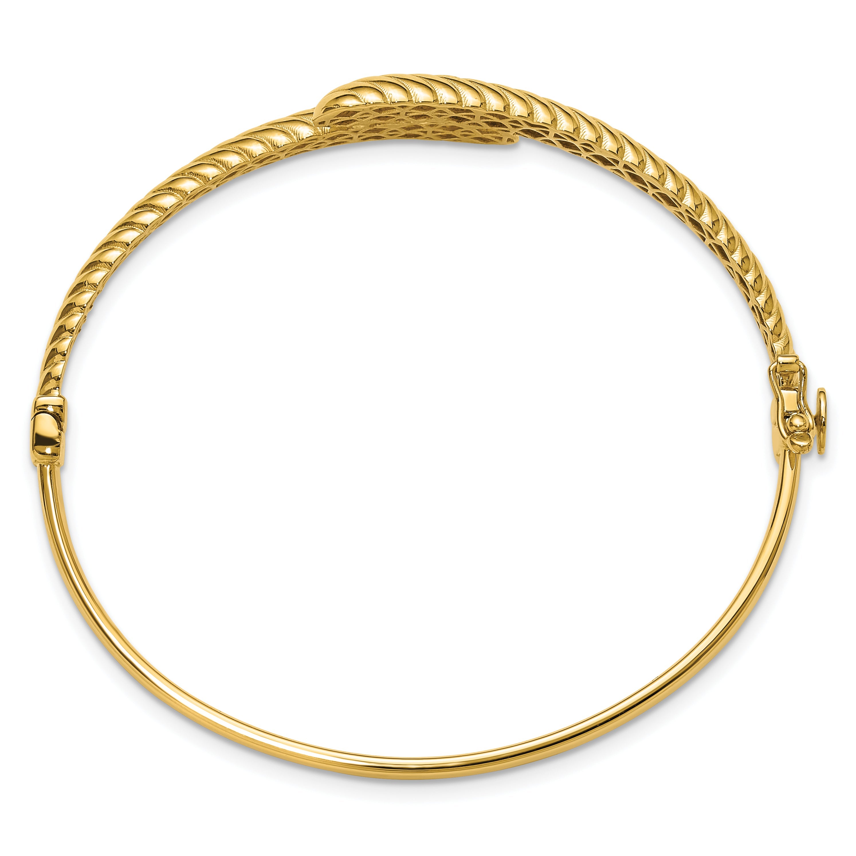 14K Yellow Gold Polished And Grooved Bypass Hinged Bangle