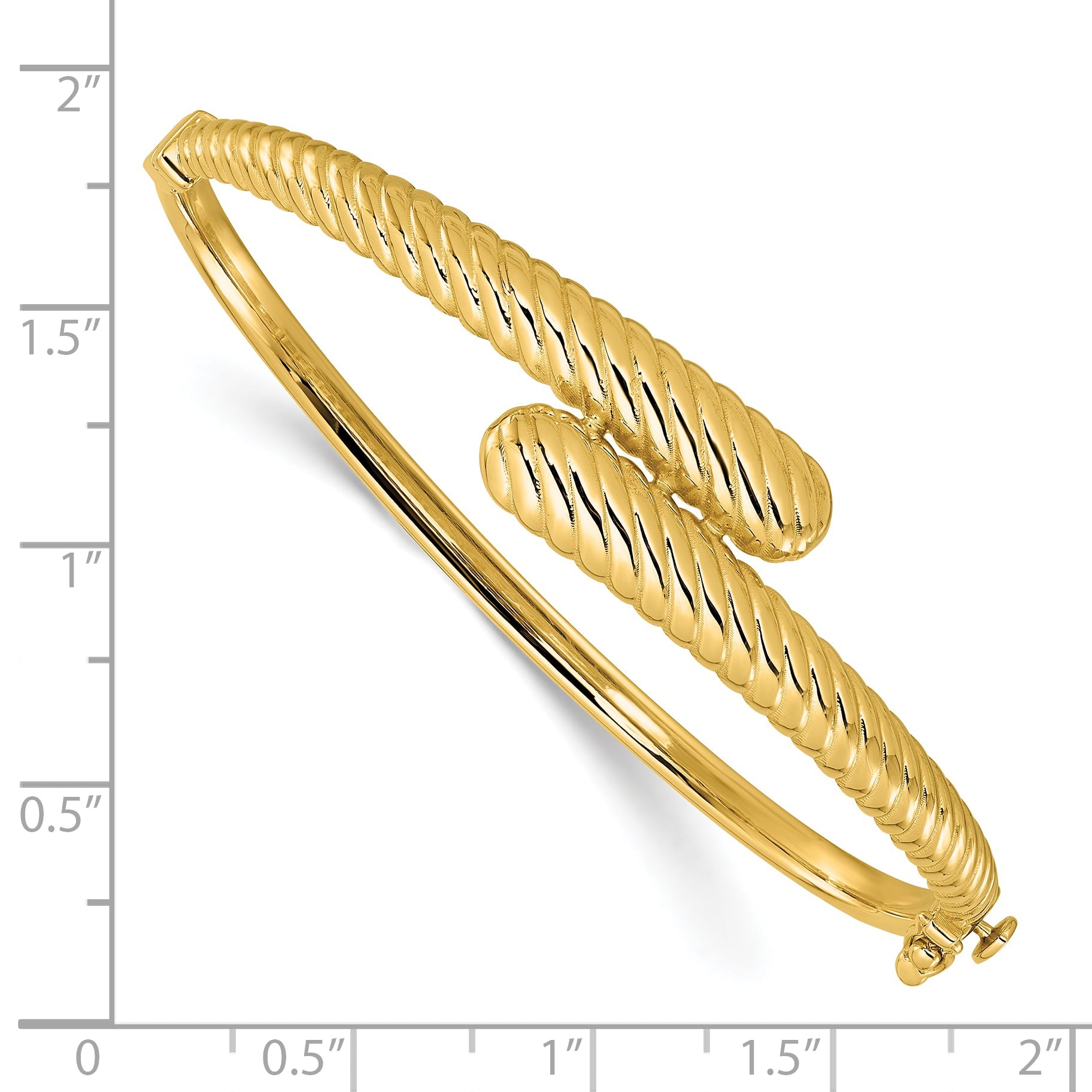 14K Yellow Gold Polished And Grooved Bypass Hinged Bangle