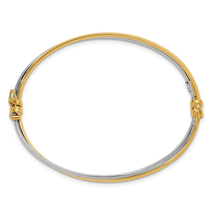 14K Two Tone With Rhodium Polished Twist Hinged Bangle