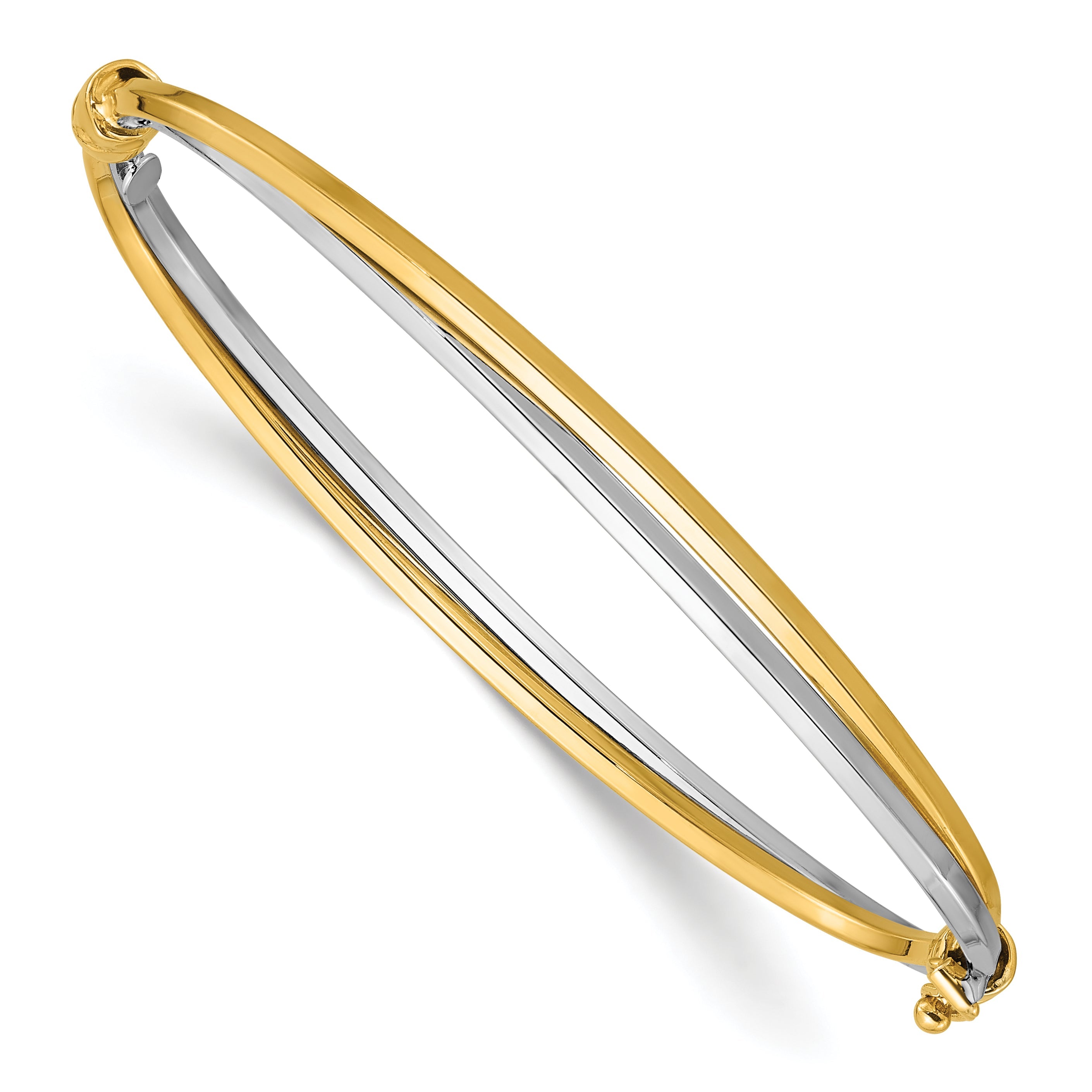 14K Two Tone With Rhodium Polished Twist Hinged Bangle