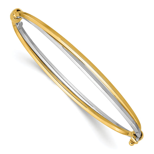 14K Two Tone With Rhodium Polished Twist Hinged Bangle
