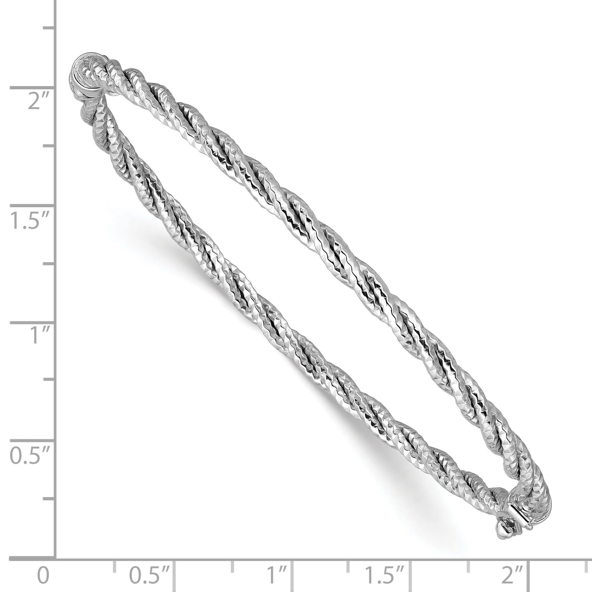 14K White Gold W/ Rhodium Polish/Diamond Cut Twisted Hinged Bangle