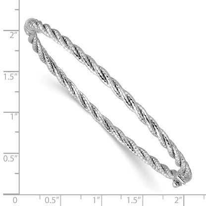 14K White Gold W/ Rhodium Polish/Diamond Cut Twisted Hinged Bangle