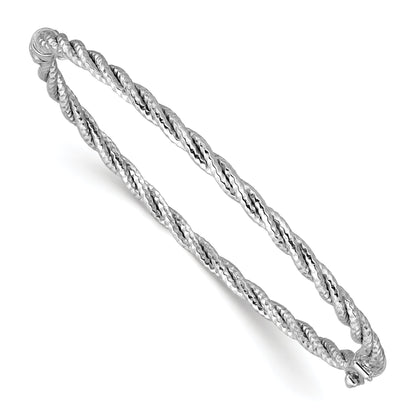 14K White Gold W/ Rhodium Polish/Diamond Cut Twisted Hinged Bangle