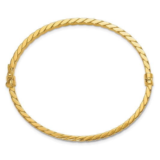 14K Yellow & Rhodium Polished And Diamond Cut Hinged Bangle