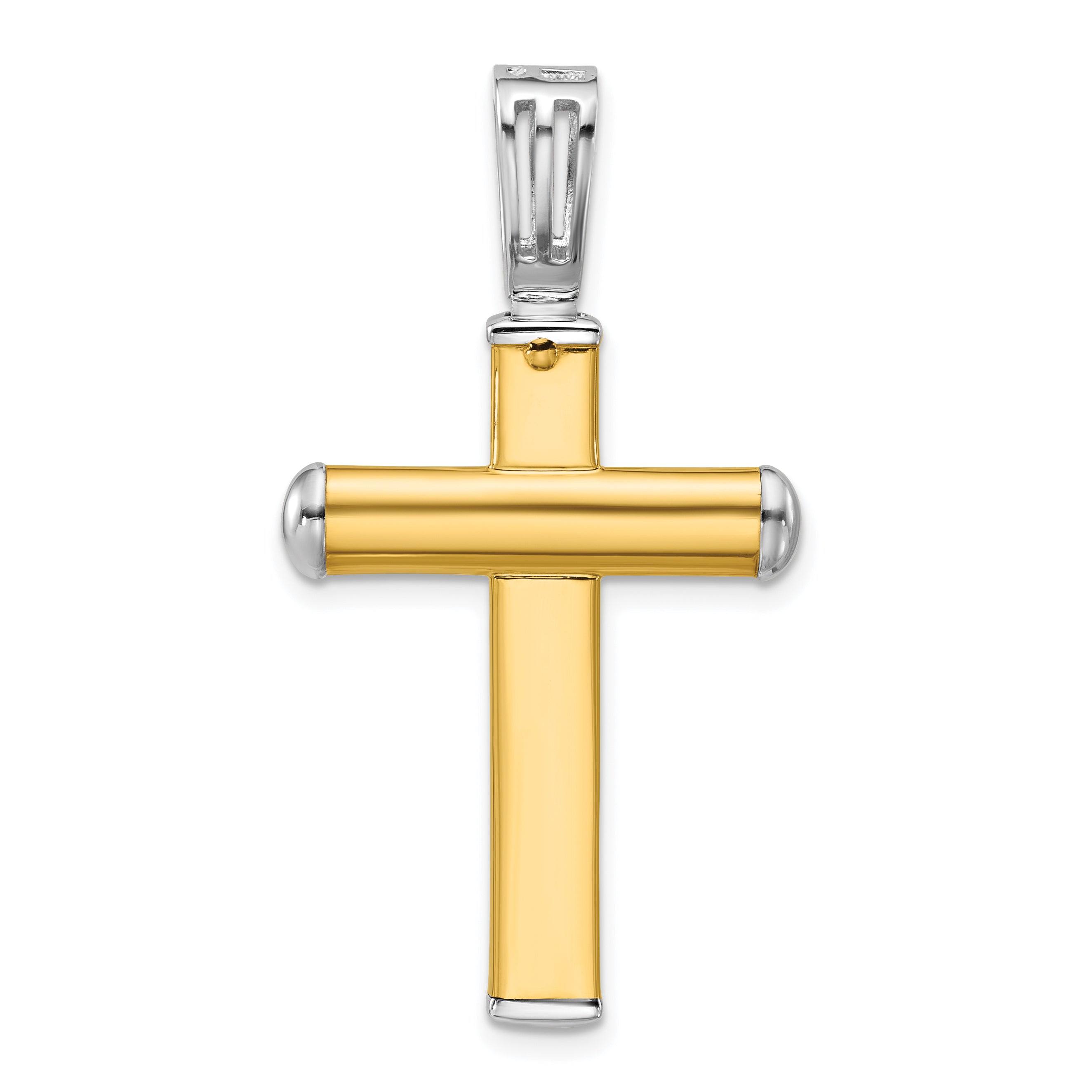 14K Two Tone Polished And Diamond Cut Cross Pendant