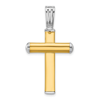 14K Two Tone Polished And Diamond Cut Cross Pendant
