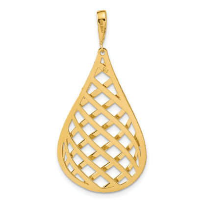 14K Yellow Gold Polished And Diamond Cut Teardrop Pendant