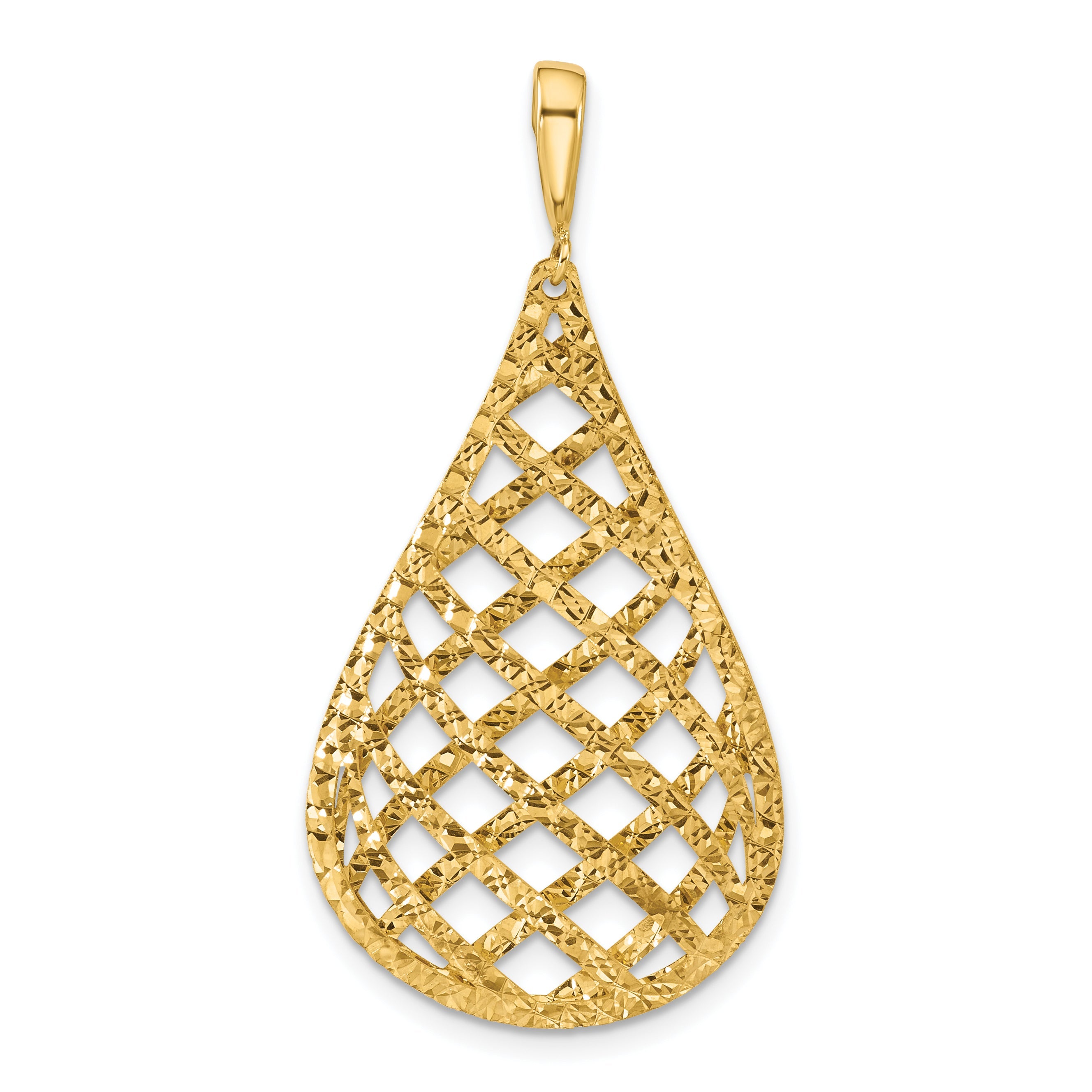14K Yellow Gold Polished And Diamond Cut Teardrop Pendant