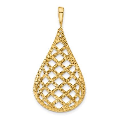14K Yellow Gold Polished And Diamond Cut Teardrop Pendant