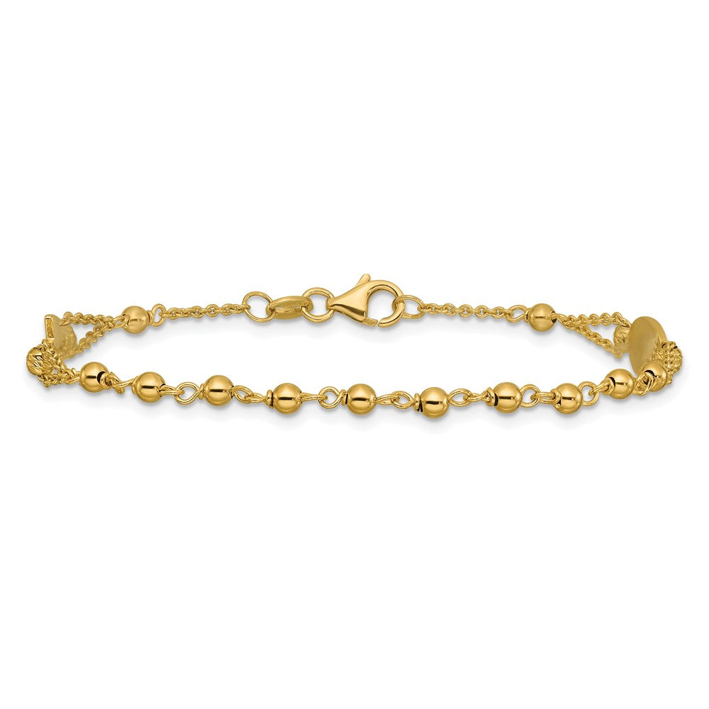 14K Yellow Gold Polished Diamond Cut / Beaded Religious Rosary Style Bracelet