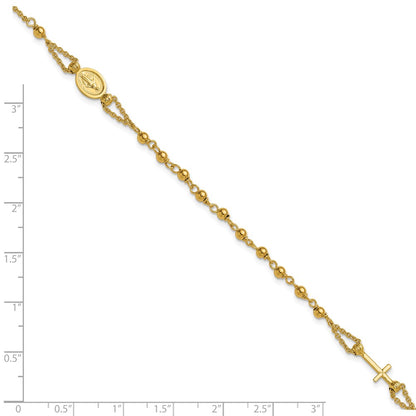 14K Yellow Gold Polished Diamond Cut / Beaded Religious Rosary Style Bracelet