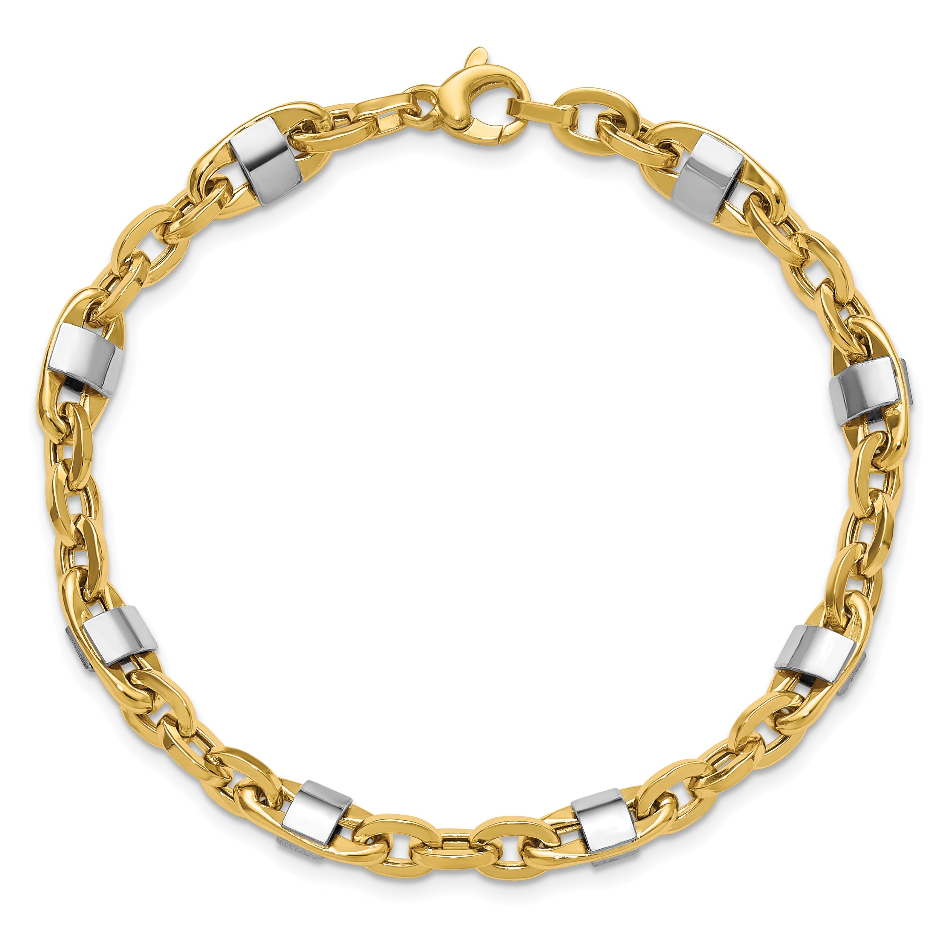 14K Yellow & Rhodium Wht Polished Fancy Oval Men'S Link Bracelet