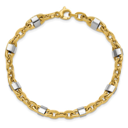 14K Yellow & Rhodium Wht Polished Fancy Oval Men'S Link Bracelet
