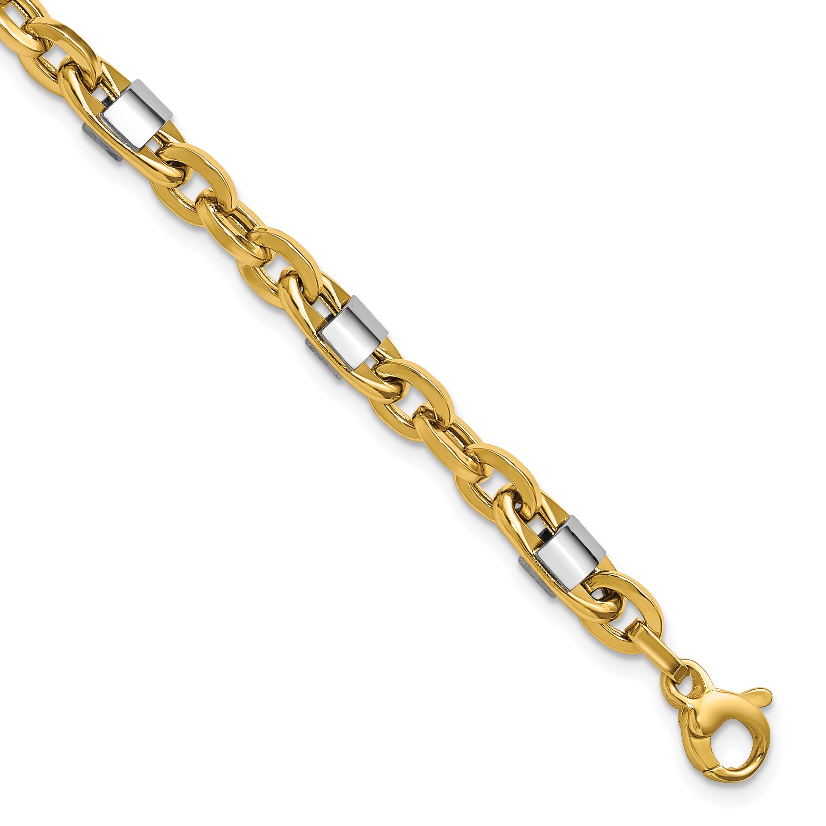 14K Yellow & Rhodium Wht Polished Fancy Oval Men'S Link Bracelet