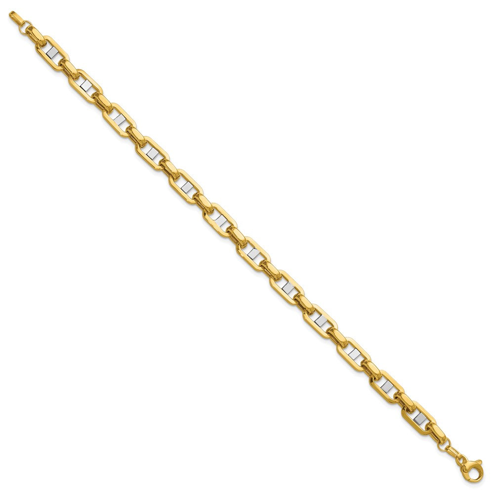 14K Yellow & Rhodium Wht Rh Polished Fancy Flat Anchor Men'S Link Bracelet