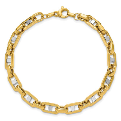 14K Yellow & Rhodium Wht Rh Polished Fancy Flat Anchor Men'S Link Bracelet
