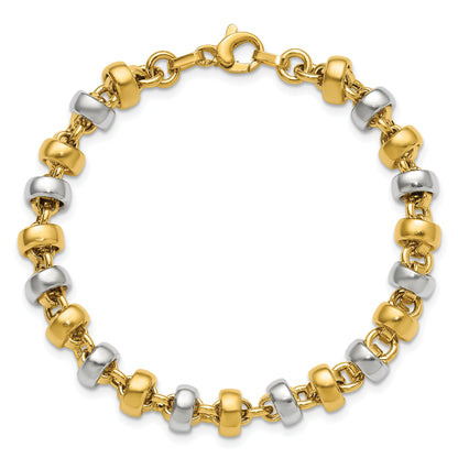 14K Yellow & Rhodium Wht Polish Moveable Beaded Link Bracelet