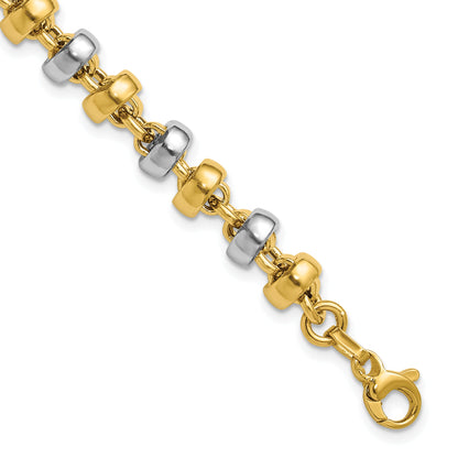 14K Yellow & Rhodium Wht Polish Moveable Beaded Link Bracelet