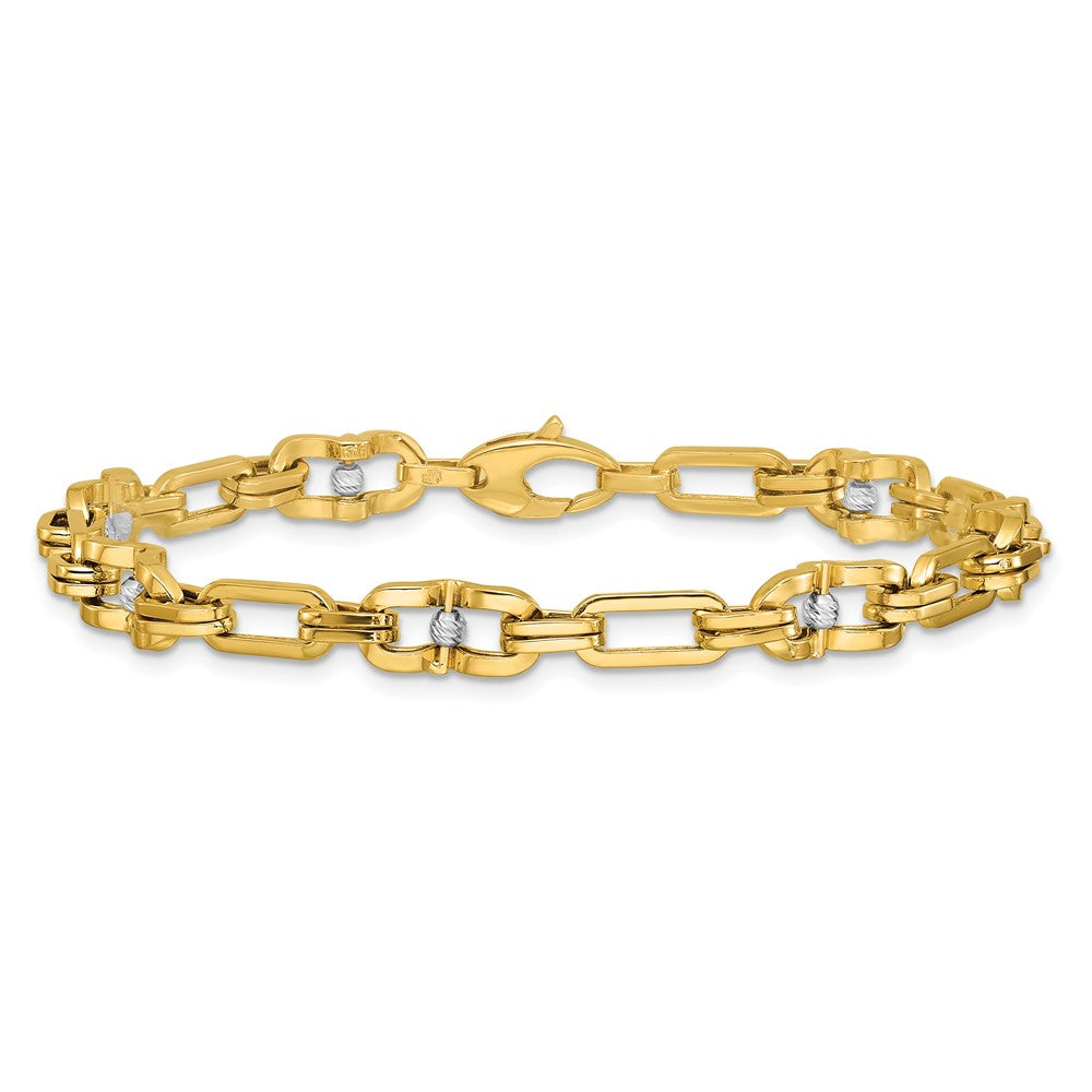 14K Yellow & Rhodium Wht Rh Polished D/C Moveable Beaded Link Bracelet