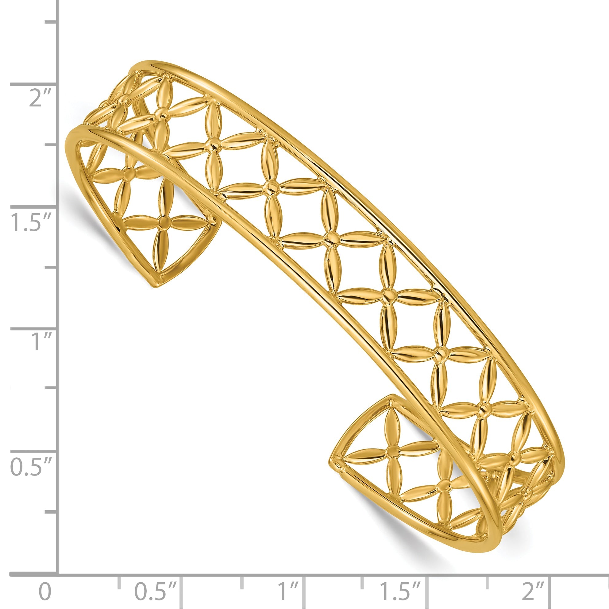 14K Yellow Gold Polished Fancy Flexible Cuff Bangle