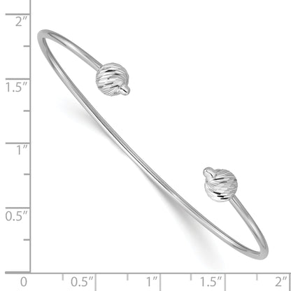 14K White Gold Polished With D/C Beads Cuff Bangle