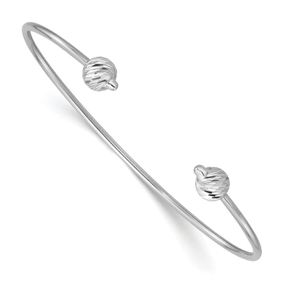14K White Gold Polished With D/C Beads Cuff Bangle