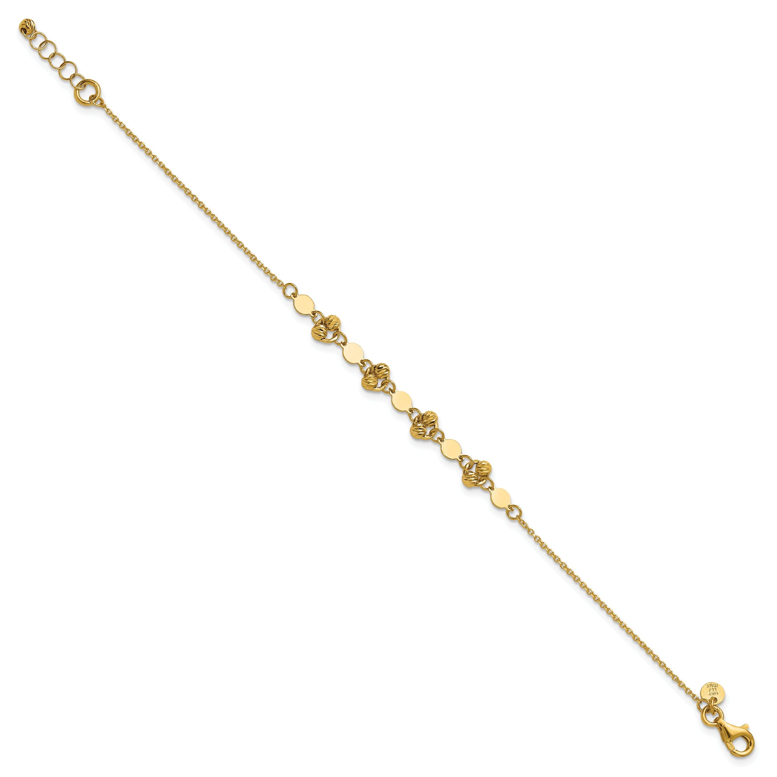 14K Yellow Gold Polished D/C Beaded Fancy Circles W/.5In Ext. Bracelet