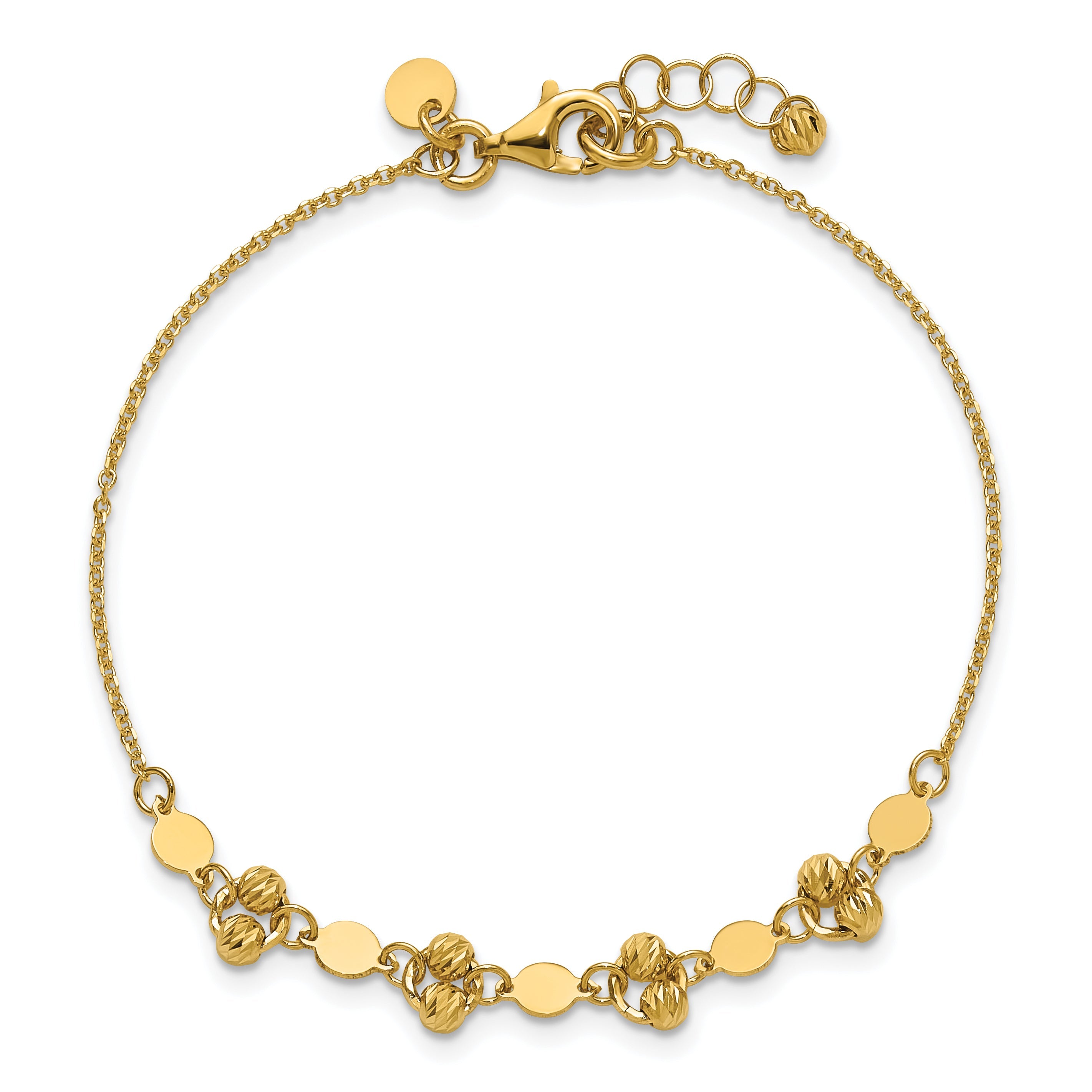 14K Yellow Gold Polished D/C Beaded Fancy Circles W/.5In Ext. Bracelet