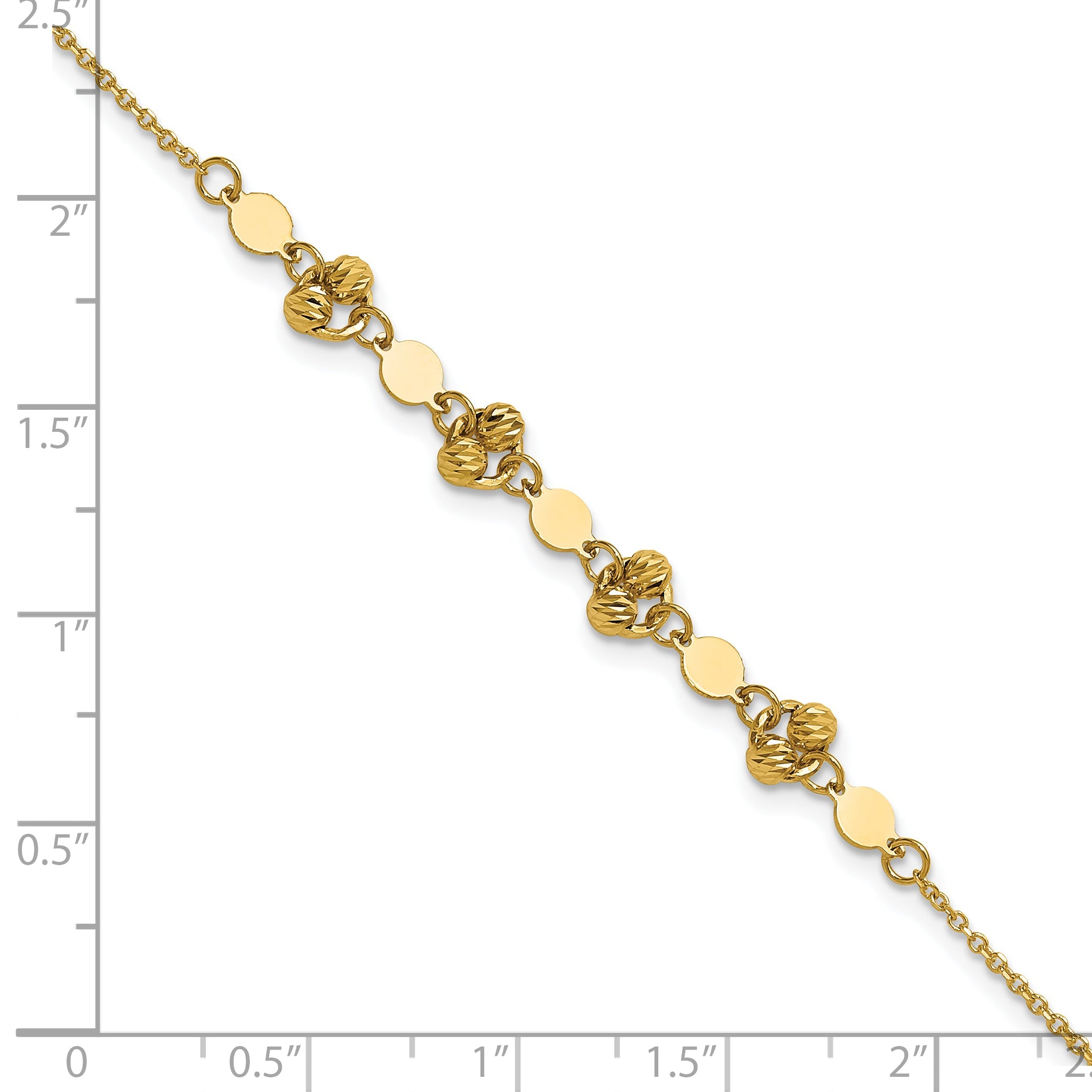 14K Yellow Gold Polished D/C Beaded Fancy Circles W/.5In Ext. Bracelet