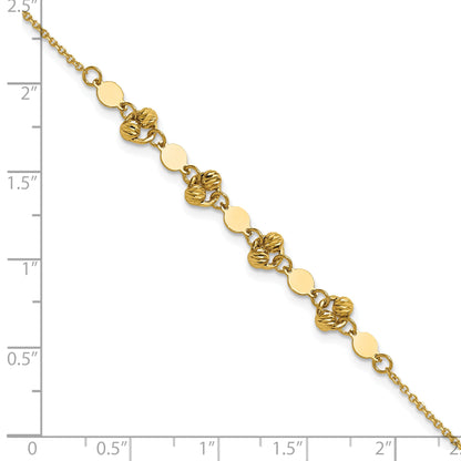 14K Yellow Gold Polished D/C Beaded Fancy Circles W/.5In Ext. Bracelet