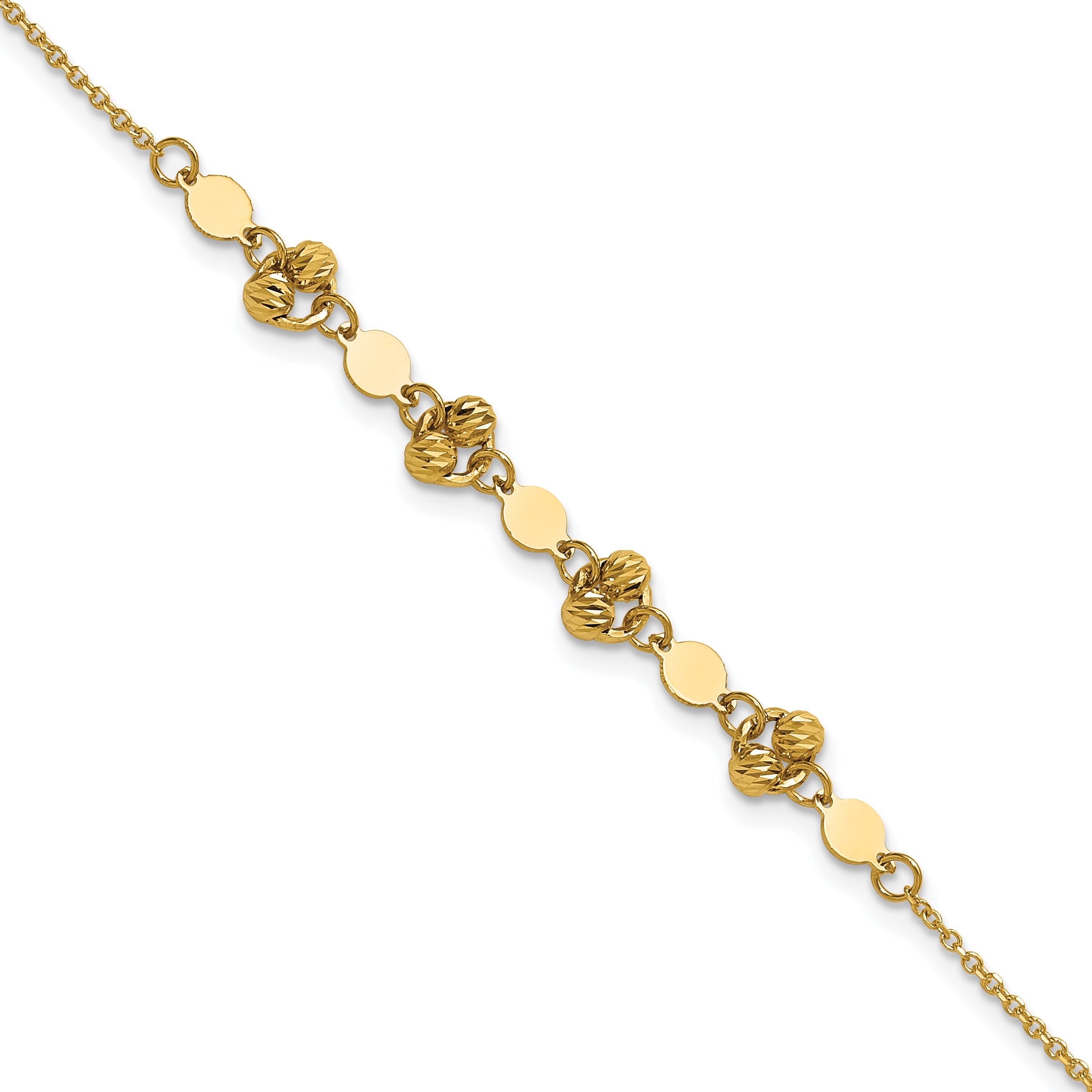 14K Yellow Gold Polished D/C Beaded Fancy Circles W/.5In Ext. Bracelet