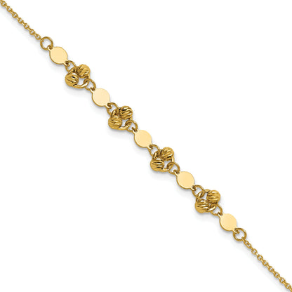 14K Yellow Gold Polished D/C Beaded Fancy Circles W/.5In Ext. Bracelet