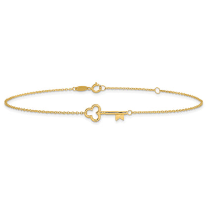14K Yellow Gold Polished Key W/1In Ext. Anklet