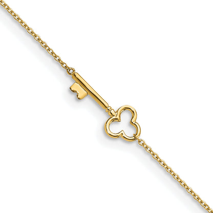 14K Yellow Gold Polished Key W/1In Ext. Anklet