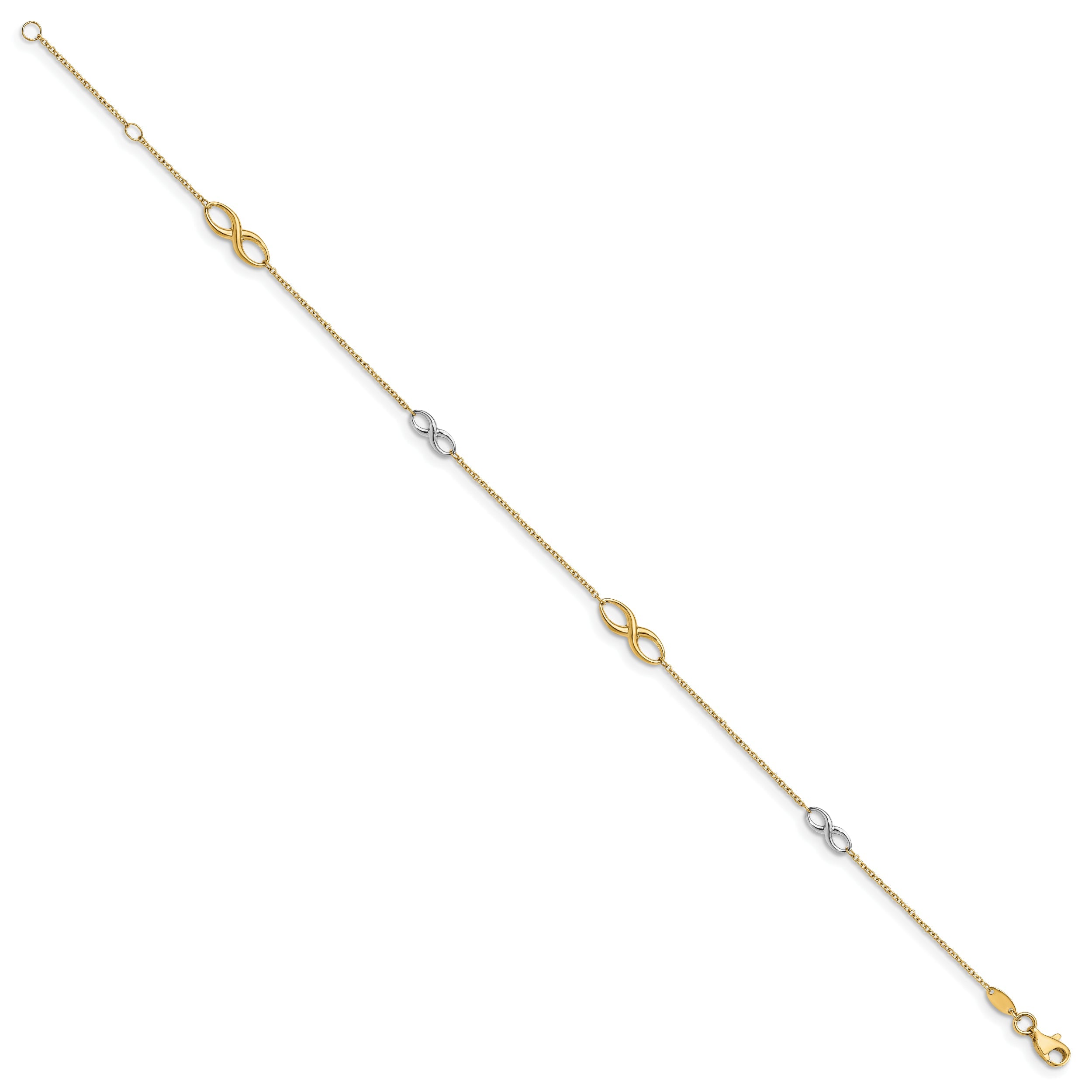 14K Two-Tone Polished W/1In Ext. Anklet
