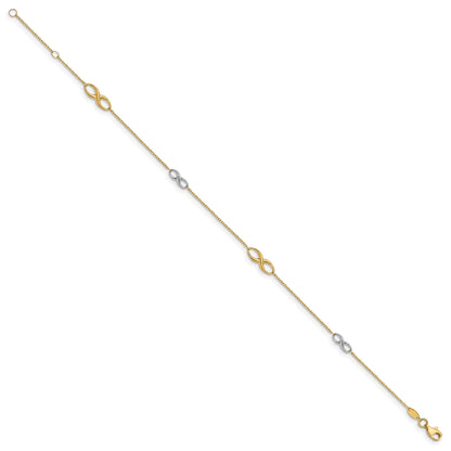 14K Two-Tone Polished W/1In Ext. Anklet