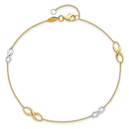 14K Two-Tone Polished W/1In Ext. Anklet