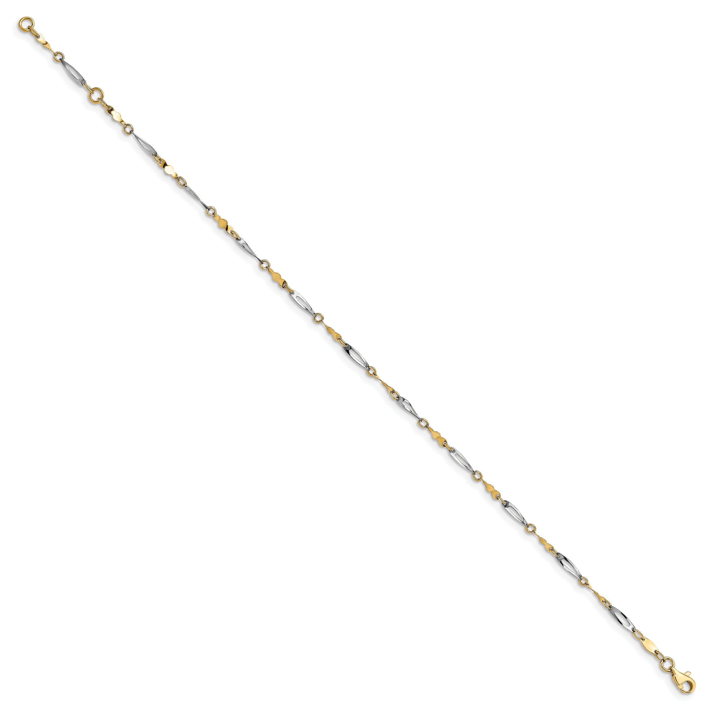 14K Two-Tone Polished Fancy Link Anklet