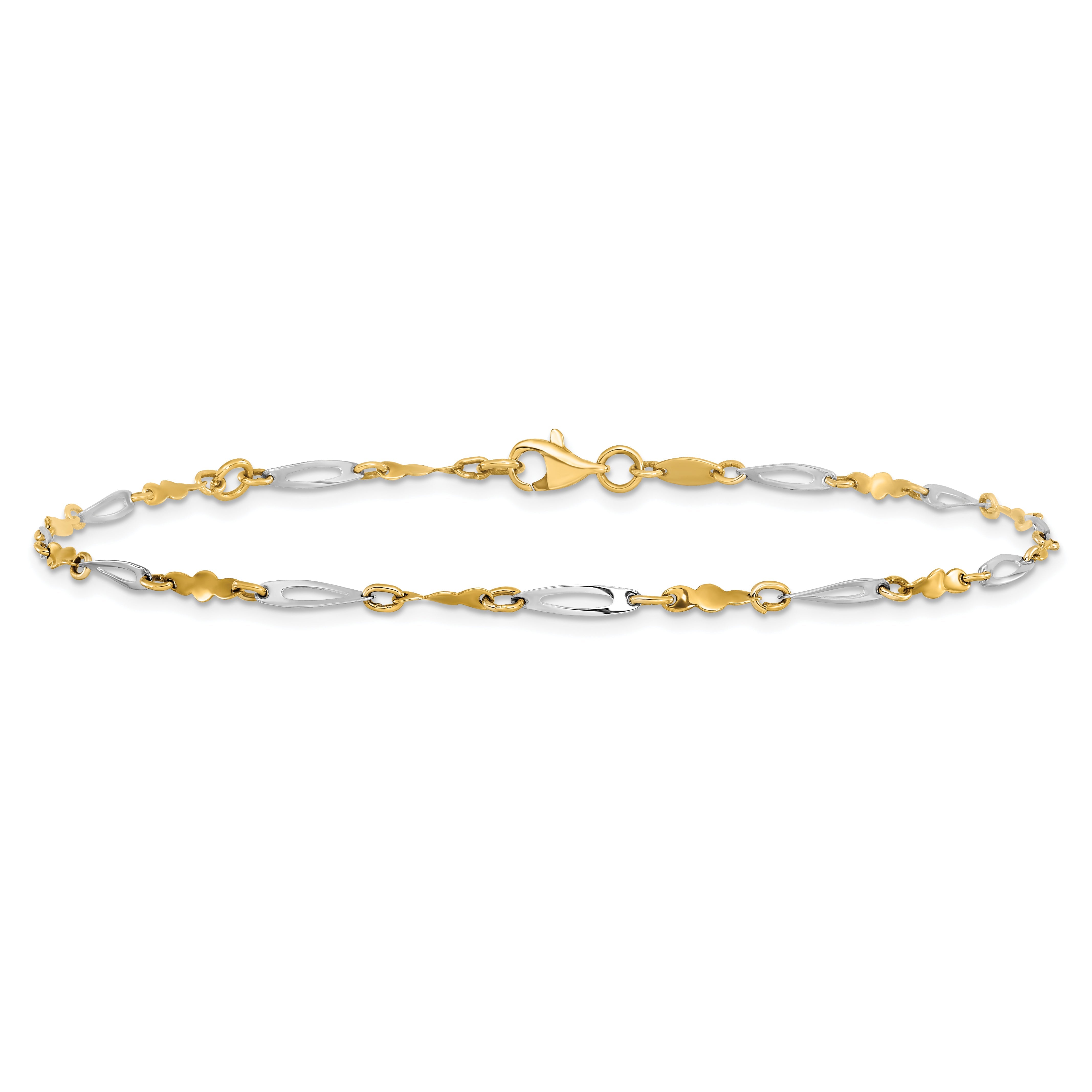 14K Two-Tone Polished Fancy Link Anklet