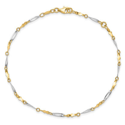 14K Two-Tone Polished Fancy Link Anklet