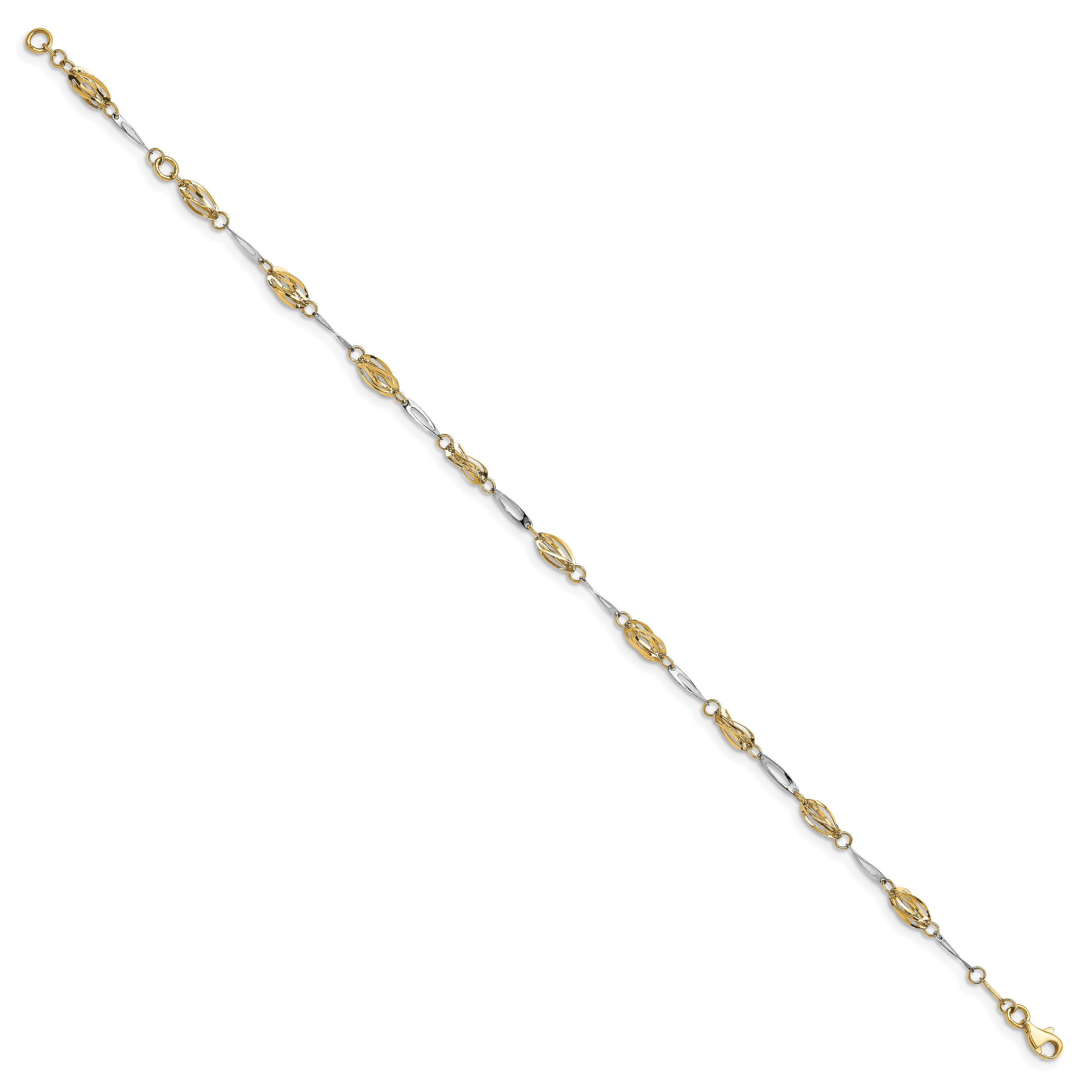 14K Two-Tone Polished Fancy Link Anklet