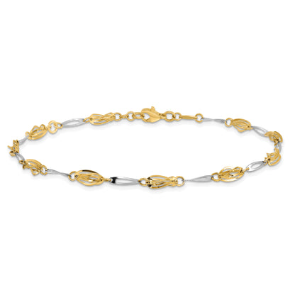 14K Two-Tone Polished Fancy Link Anklet