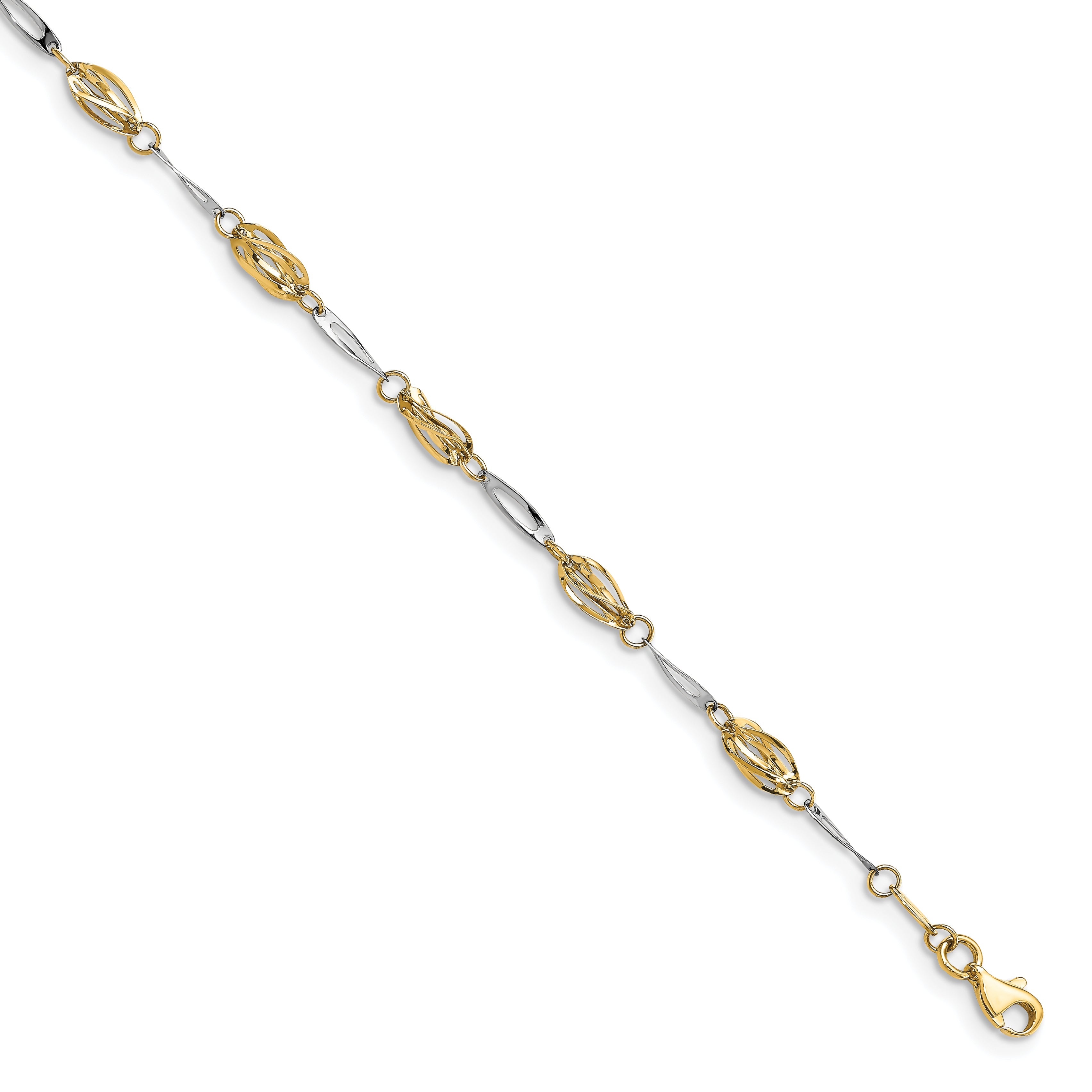 14K Two-Tone Polished Fancy Link Anklet