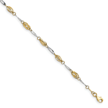 14K Two-Tone Polished Fancy Link Anklet