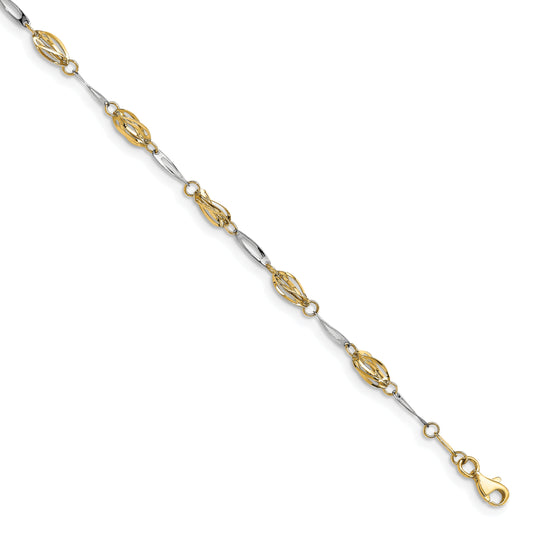 14K Two-Tone Polished Fancy Link Anklet