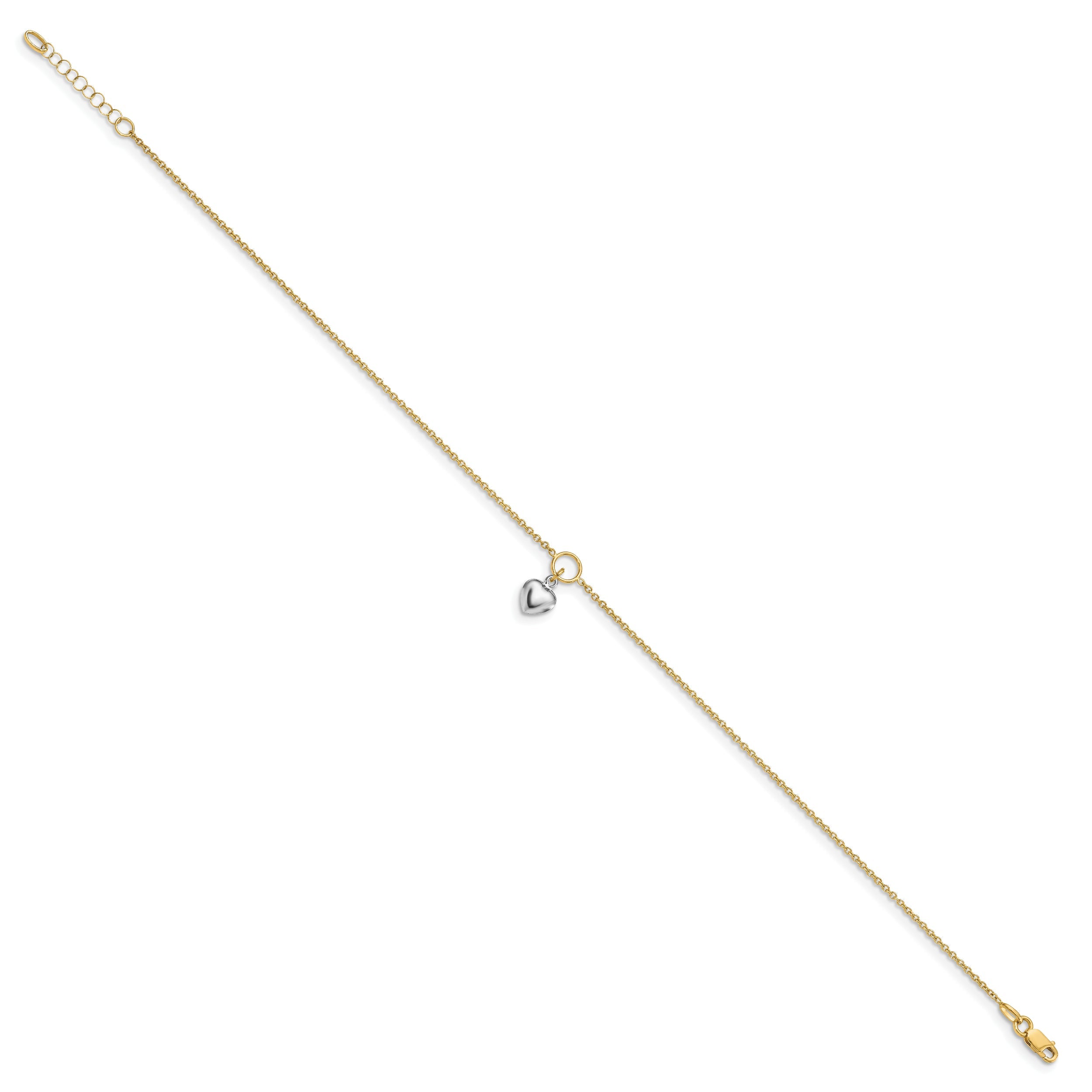 14K Two-Tone Polished Heart W/1In Ext. Anklet